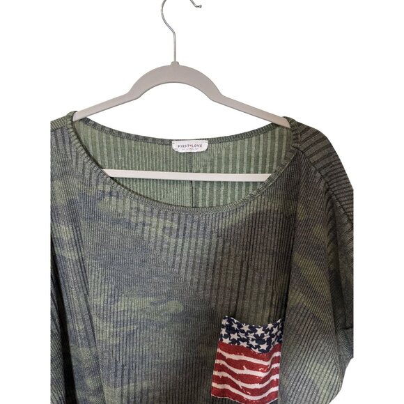 Camo Print Womens Top With American Flag Pocket & Front Tie Design 3X - Picture 3 of 6